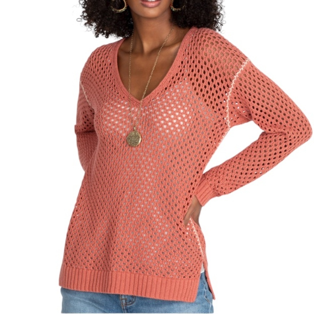 Johnny Was Sweater Womens Medium Theresa Crochet Feminine Coquette Knit Coral